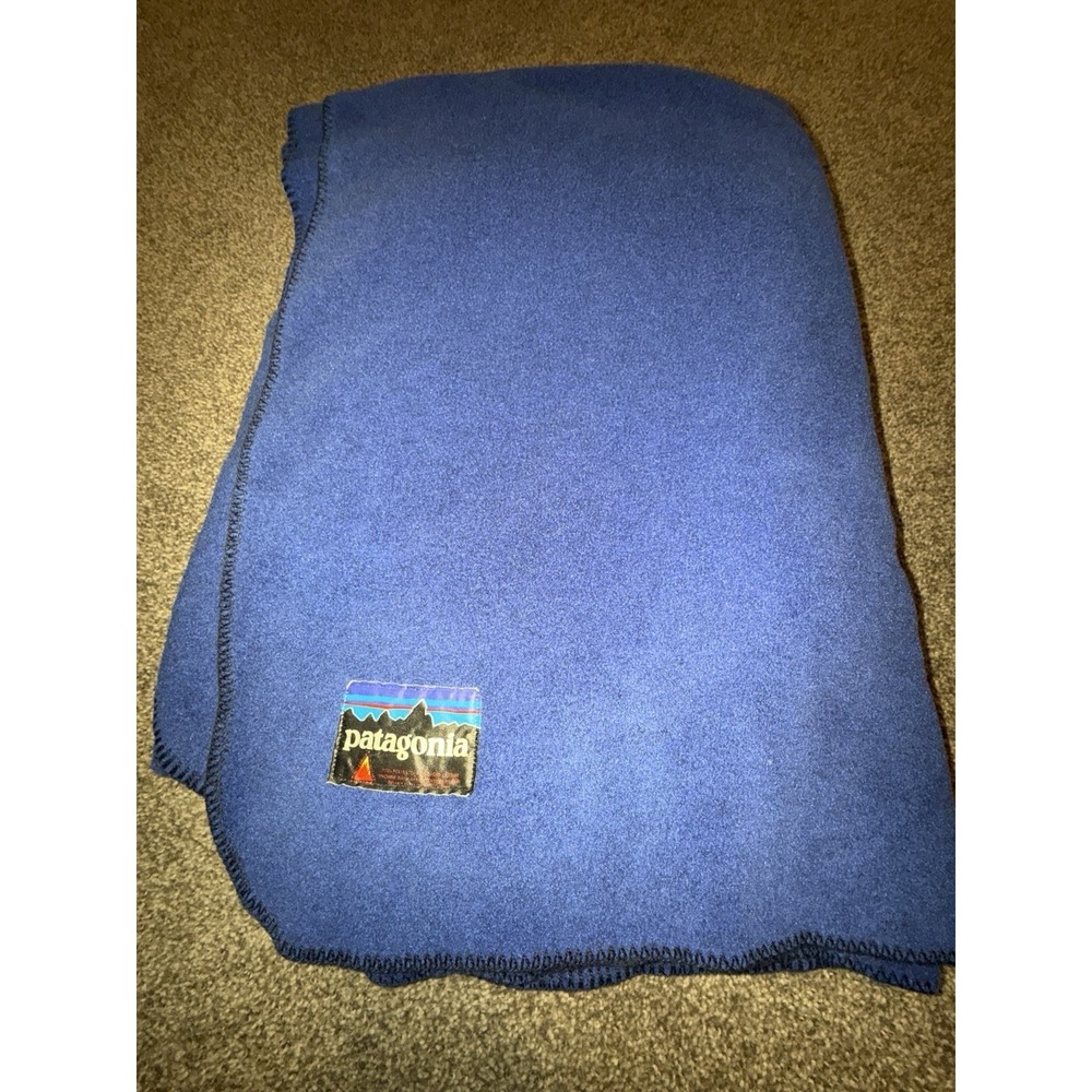 Rare Vintage Patagonia Blue Fleece Camping Throw Blanket 60 X 80 Soft